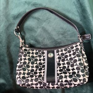 Adorable Coach Black and White Signature Monogram Small Shoulder Bag